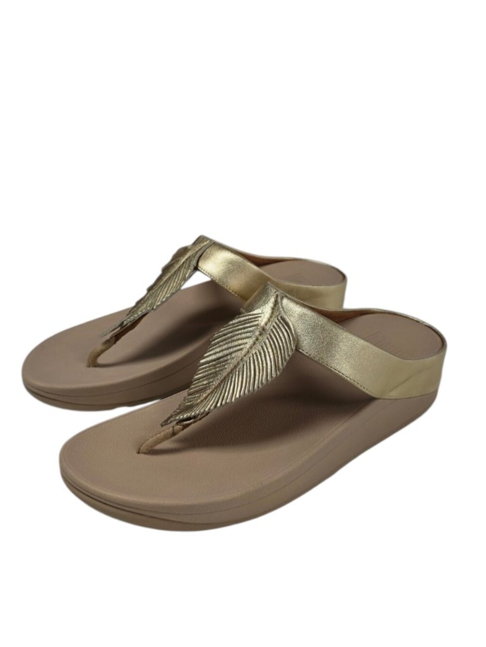 FitFlop Fino Feather Toe Post Sandals, Gold, Comfort, Leather, Size 8
